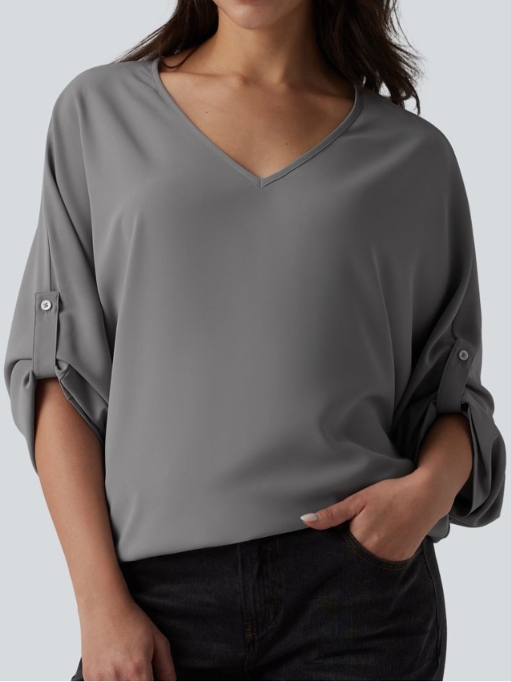 Halara V-Neck Long Sleeve Women's Top in Gray, size XL
